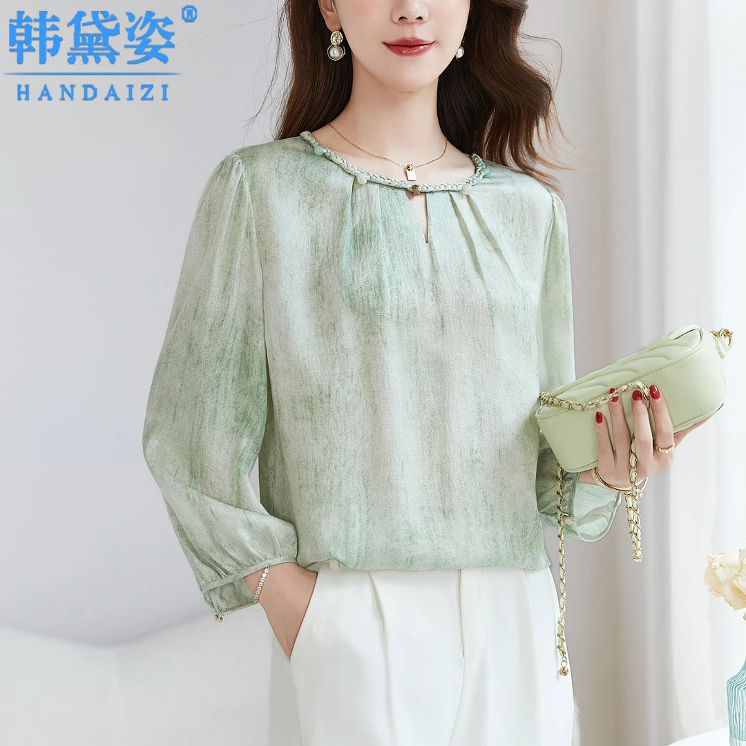 九分袖时尚高端真丝衬衫女2025新款气质显瘦桑蚕丝上衣年轻款衬衣