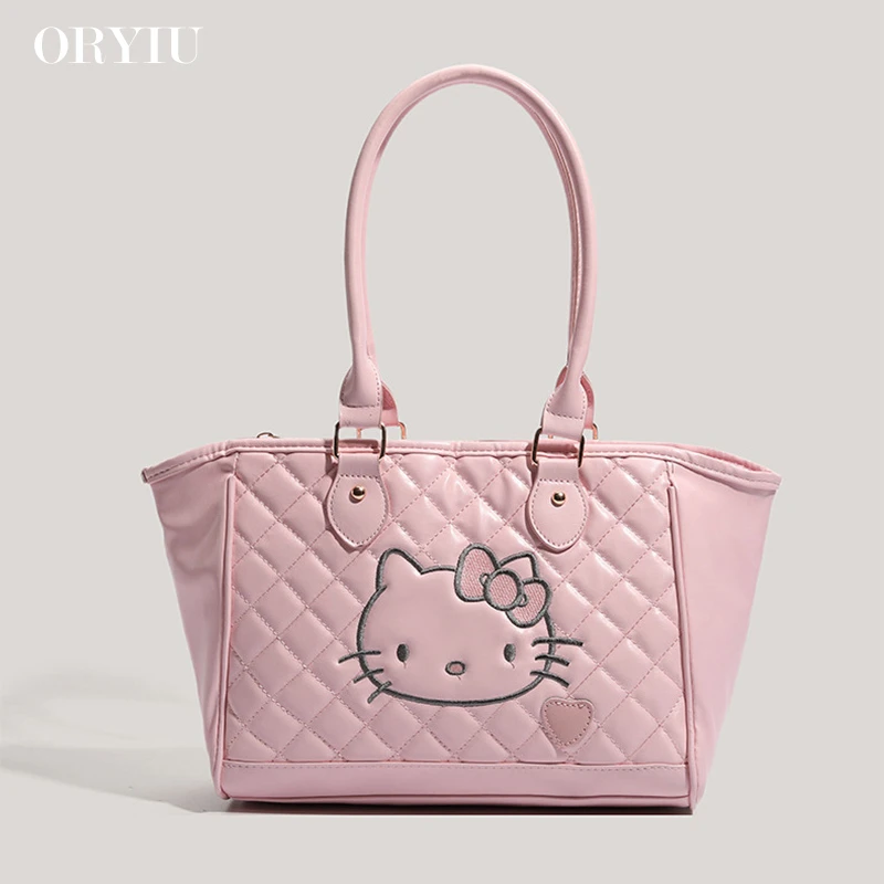 【莓莓奶猫】高质感菱格手提包粉色猫咪图案包包潮流可爱设计