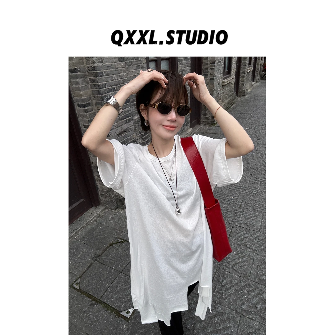 邱小小丽呀 不规则设计百搭T恤 文艺复古宽松百搭叠穿中短袖T恤