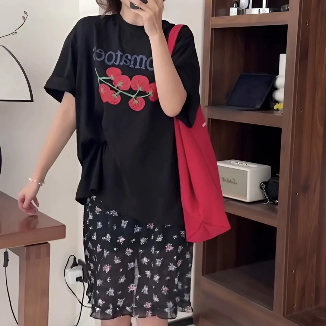 【西红柿】Y韩单CHOI圆领短袖T恤百搭显瘦短袖上衣女设计款