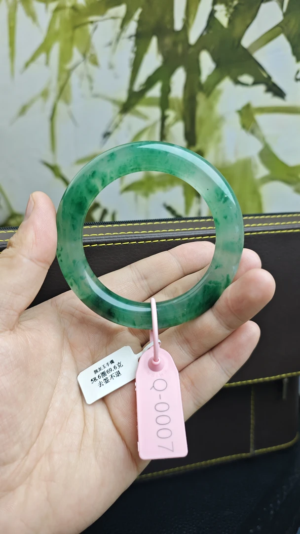 胖圆条手镯58圈号特色冰飘绿花手镯