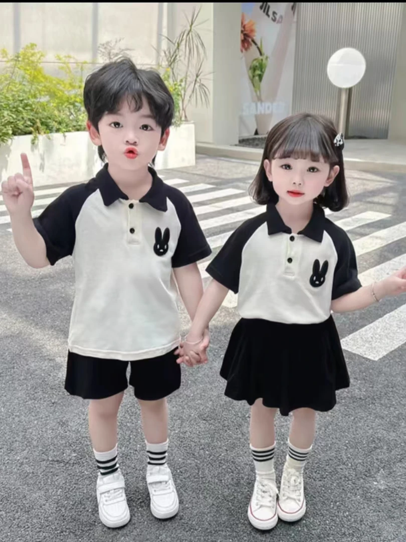 儿童夏装套装2025新款韩版洋气男女童学院风校服时髦两件套装
