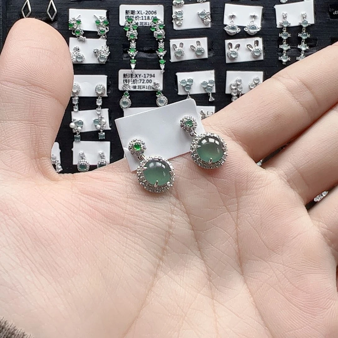 翡翠手链银S925镶嵌天然翡翠A货