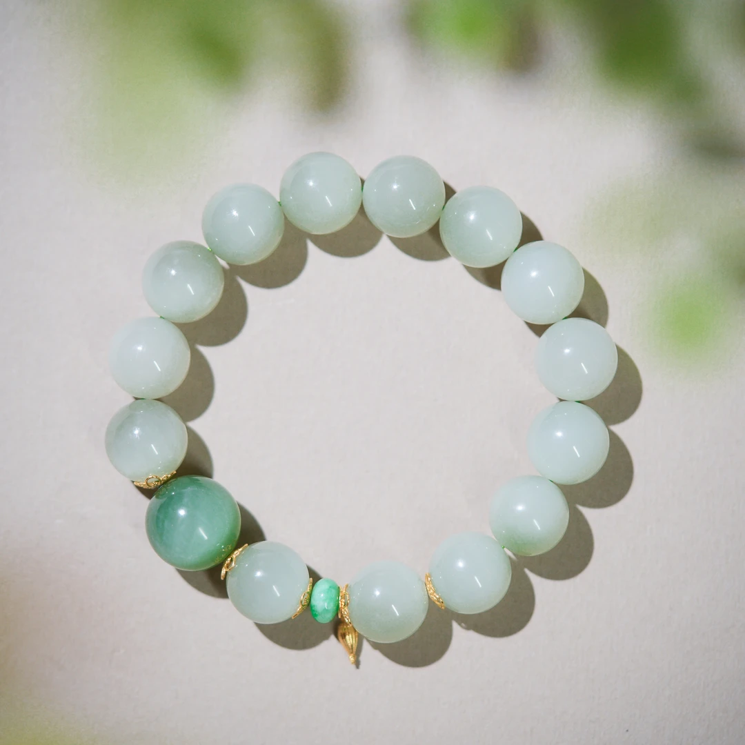 知晴·典藏级和田玉冰晴18K金手串AS1391珠径约12mm