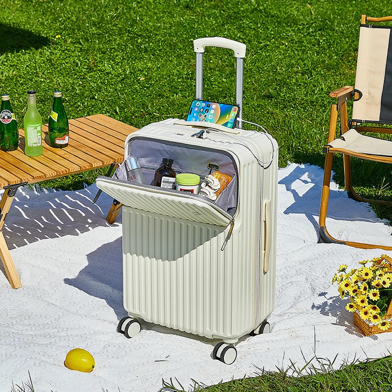 2025新款前开口行李箱女多功能登机密码拉杆箱万向轮旅行箱皮箱男