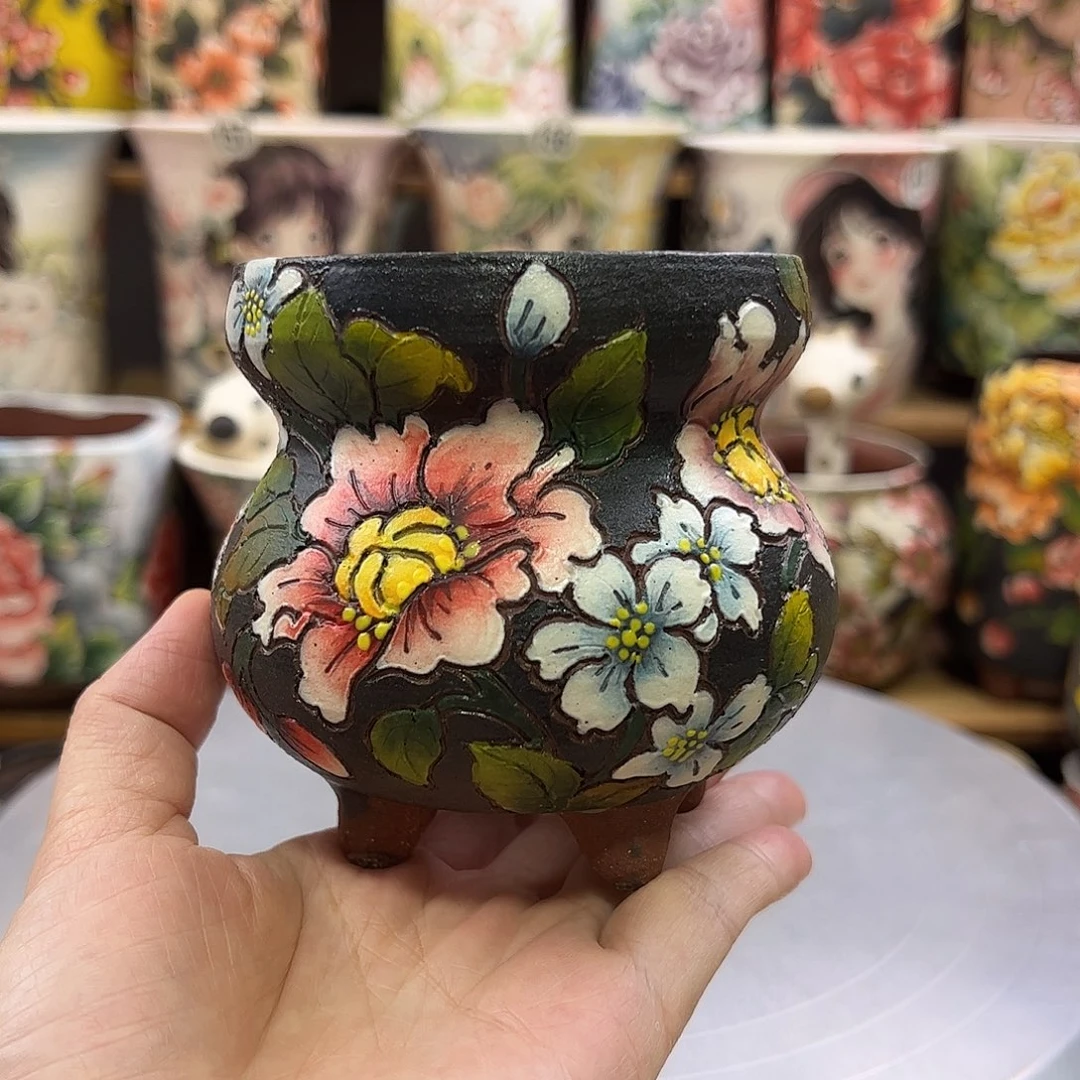 景德镇炫彩手绘景德镇陶瓷花盆