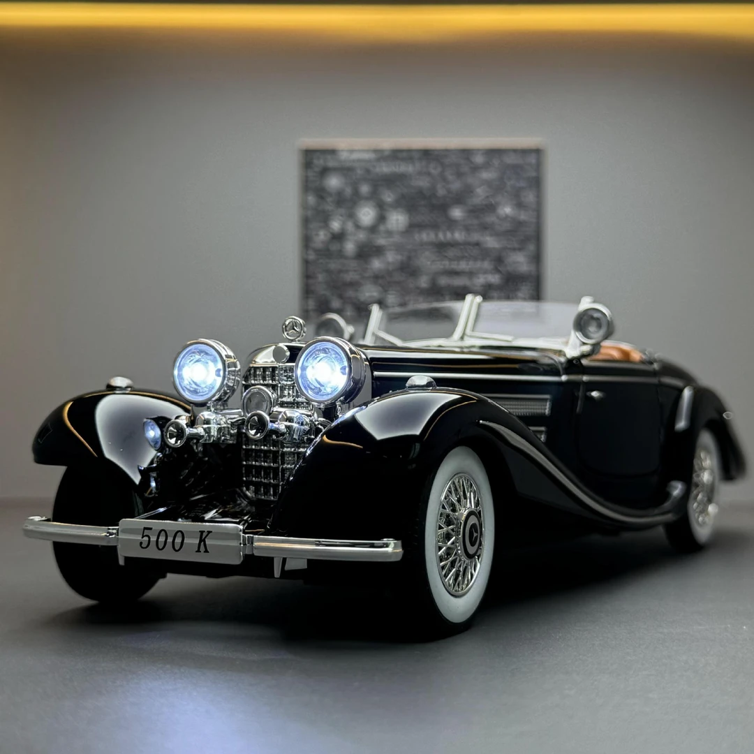 【奔驰500K】仿真老爷车经典合金汽车模型声光回力合金车模摆件玩具