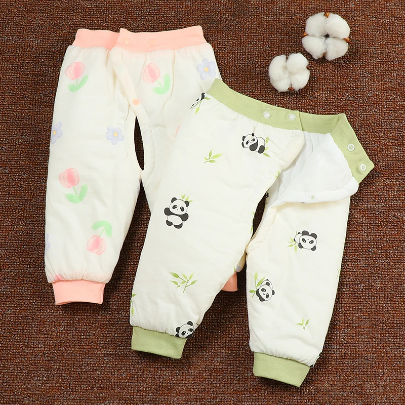 宝宝冬季保暖裤0初生2岁加厚夹棉开档外穿棉长裤新生婴儿裤子