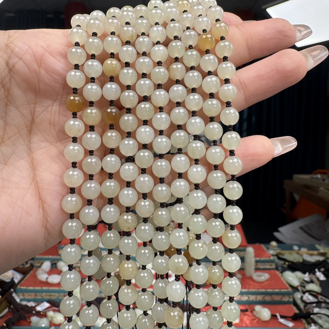 和田玉圆珠长款项链绕手多圈手串（6mm 80颗）多样性发货拍一发一