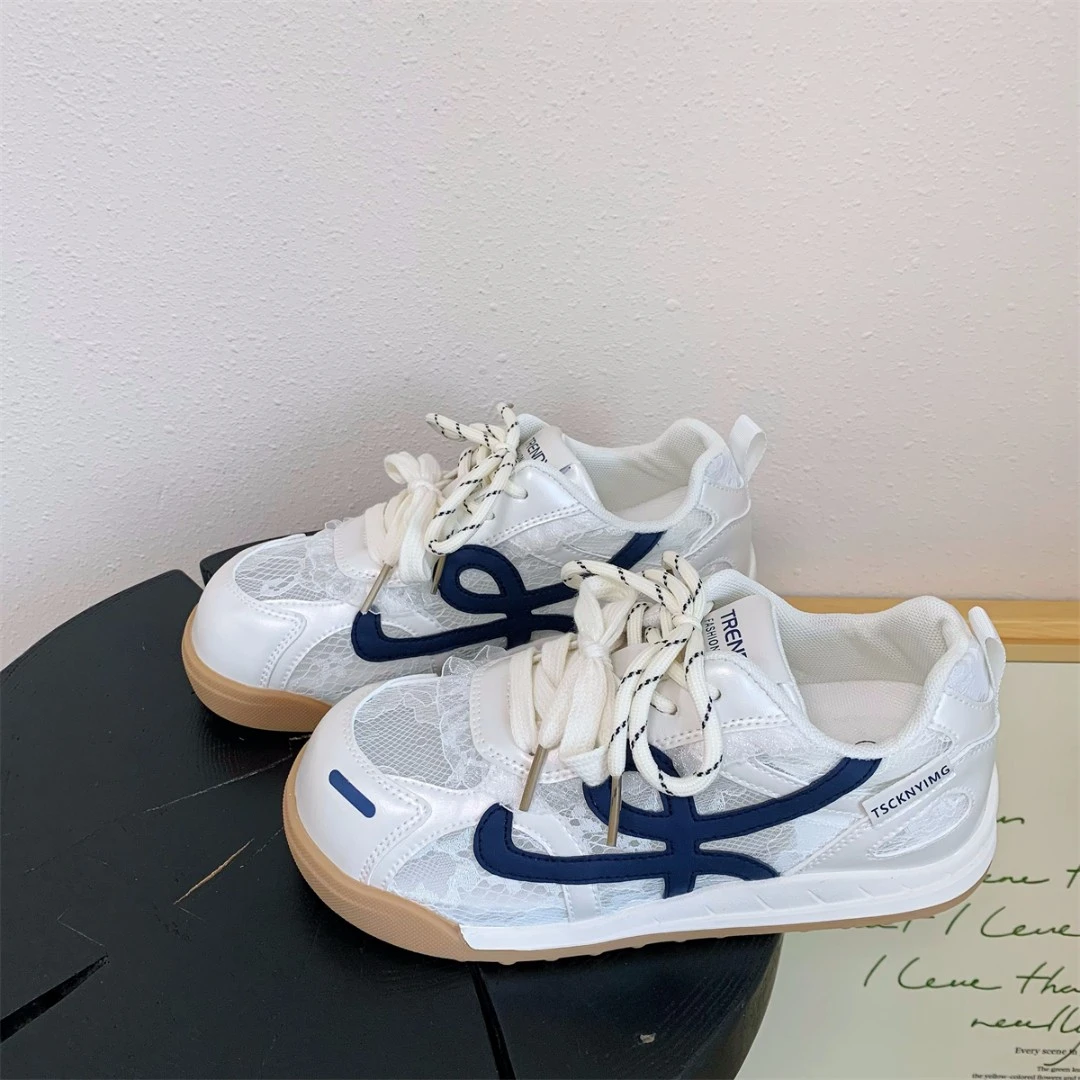 时尚甜美网面透气运动鞋2025夏季新款小众休闲百搭德训鞋女小白鞋