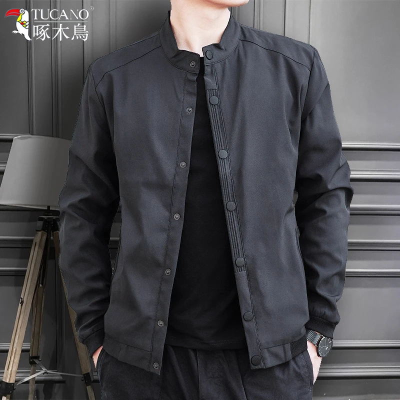 TUCANO/啄木鳥新款纯色外套男士春秋季修身痞帅方领工装夹克上衣