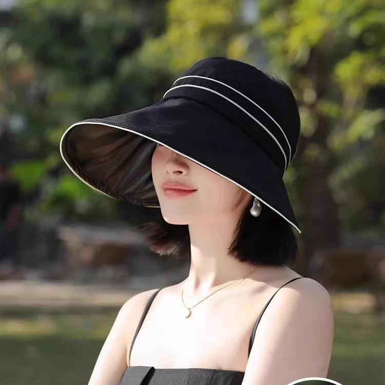 防晒帽子女夏季UPF50+大帽檐防紫外线空顶帽户外遮脸百搭渔夫帽潮