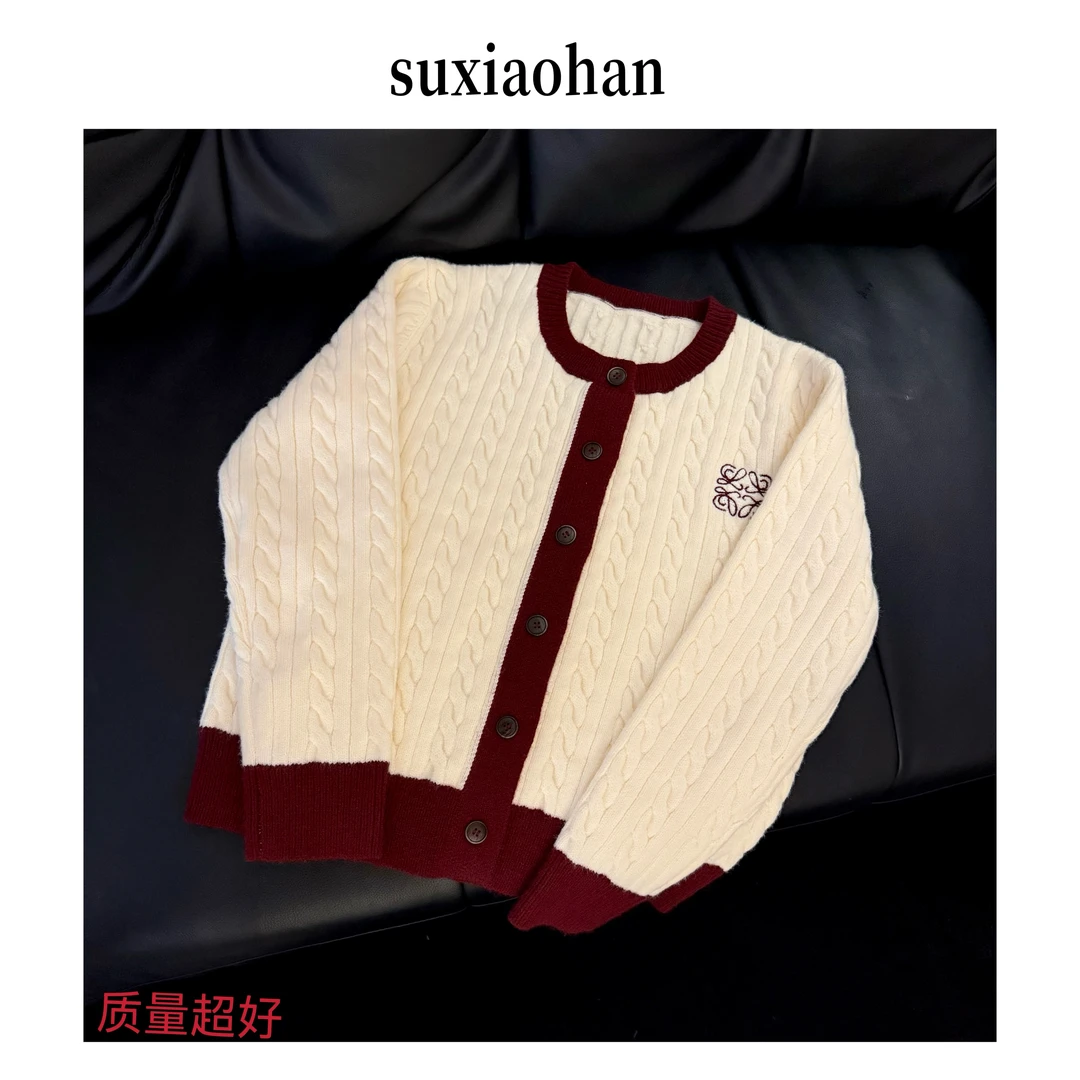 SUXIAOHAN秋冬新款加厚开衫外套拼色轻奢宽松舒适毛衣女款828