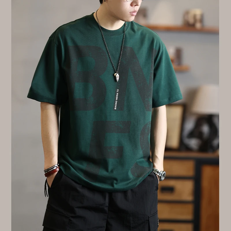 LEIGHZ/雷茨美式重磅短袖T恤男士夏季新款宽松潮牌复古圆领上衣男