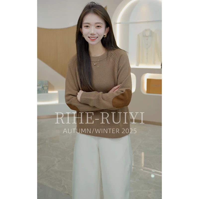 RH【左岸时光】质感羊毛羊绒混纺桑蚕丝圆领长袖套头毛衣229587