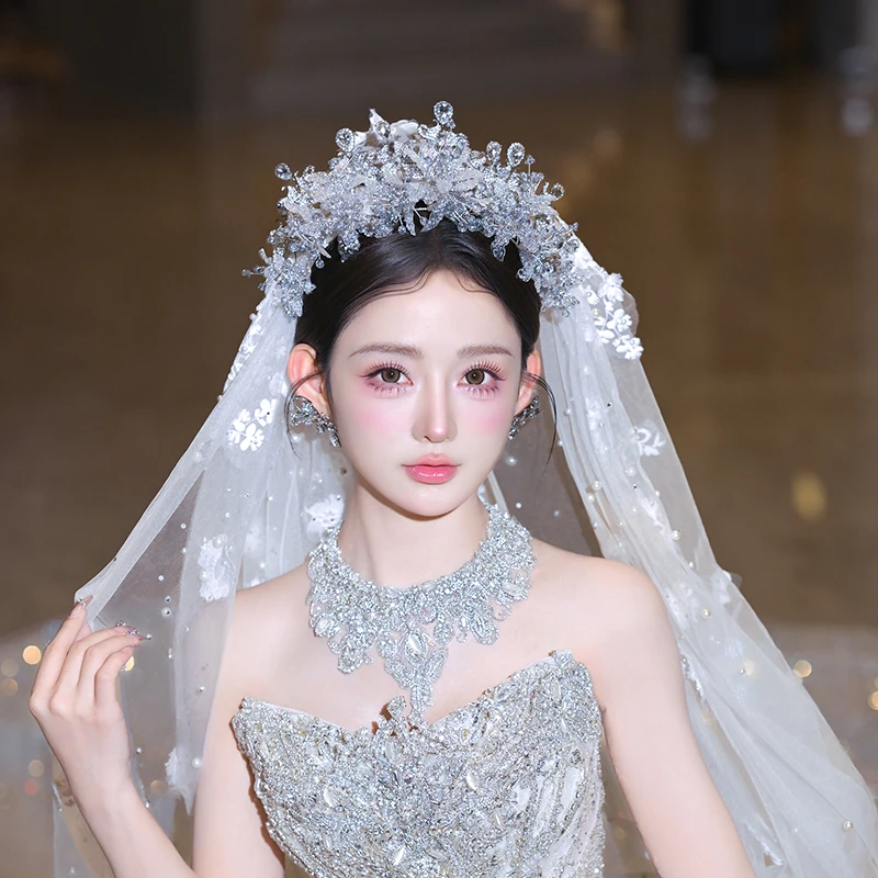 合金仿水晶婚庆饰品 00989新娘皇冠超仙手工重工华丽立体花朵头饰