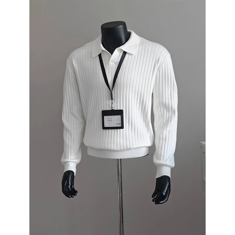 美式复古白色海鸥领毛衣男秋季慵懒高级感针织衫老钱风内搭毛线衣