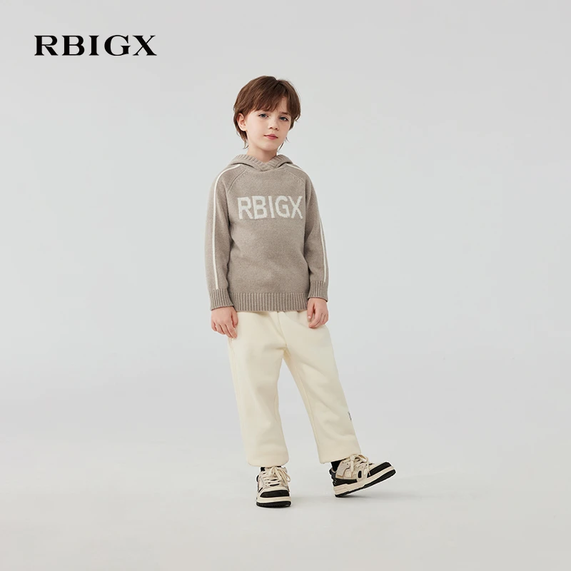 【100%羊毛】RBIGX瑞比克童装2025冬季新款保暖套头连帽羊毛衫