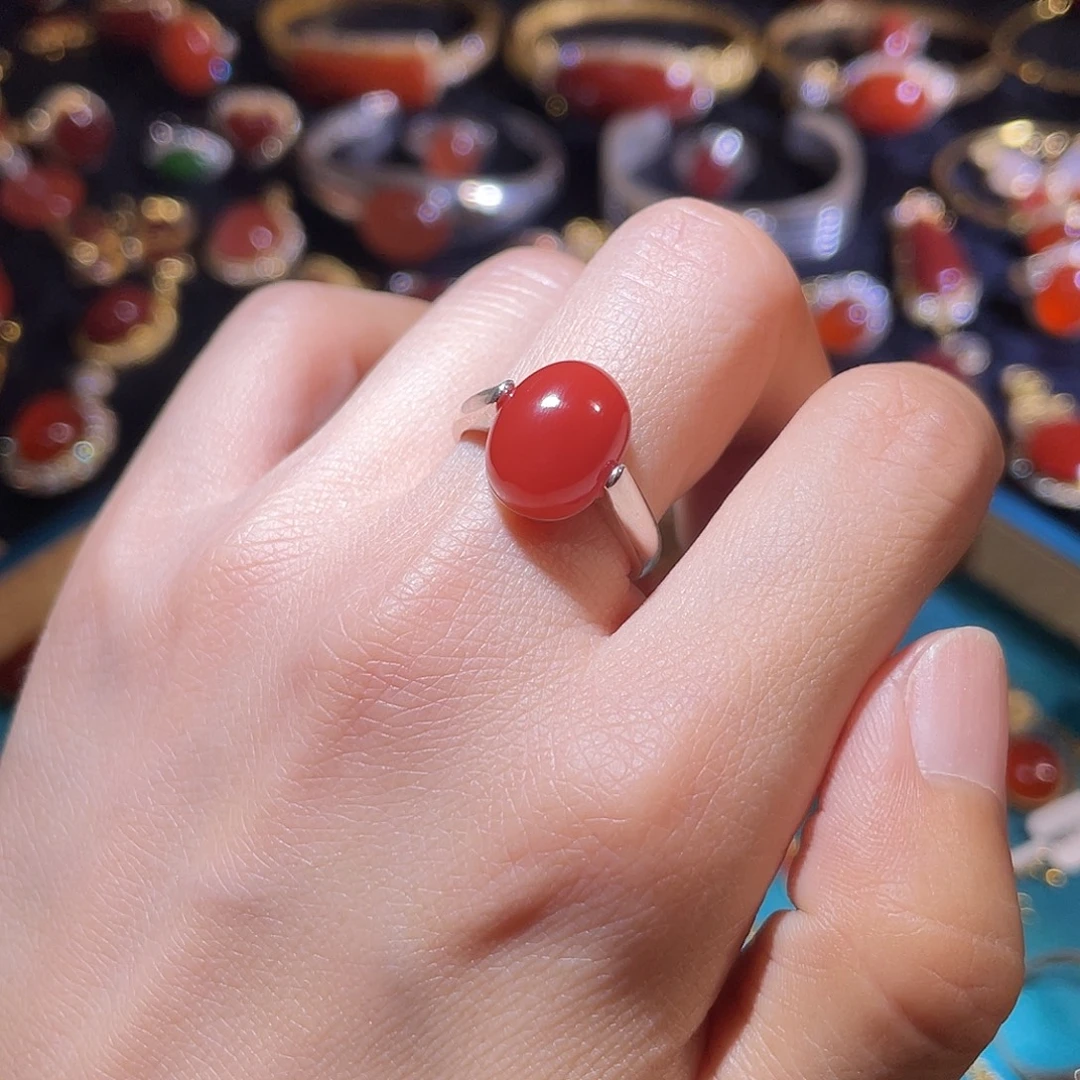 南红玛瑙银S925镶嵌戒指
