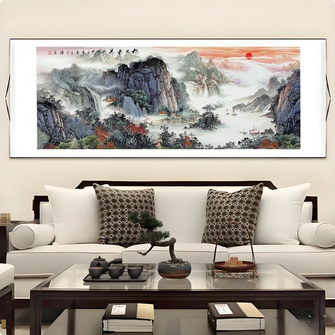 六尺《旭日东升》中堂玄关画走廊画办公装饰画卷画芯软轴装裱