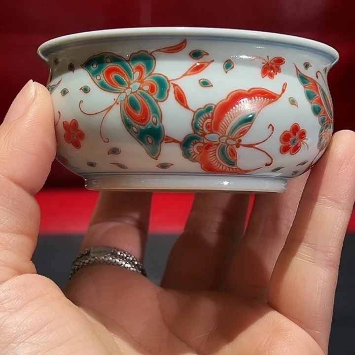 纯手工手绘红绿彩杯杯