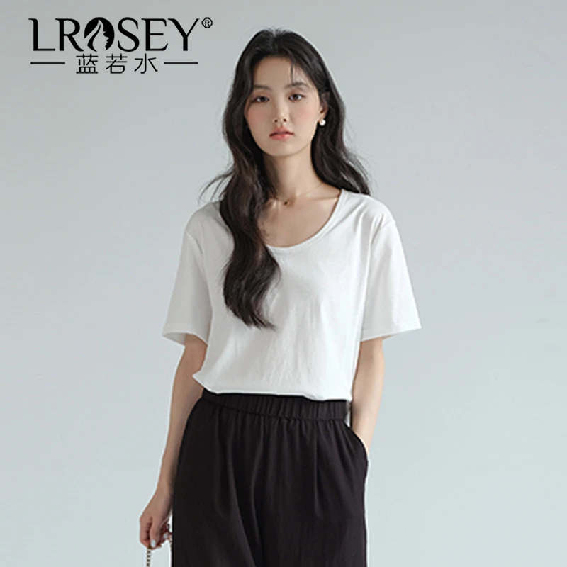 Lrosey/蓝若水大码女装双面液氨面膜T恤正肩短袖基础上衣86797