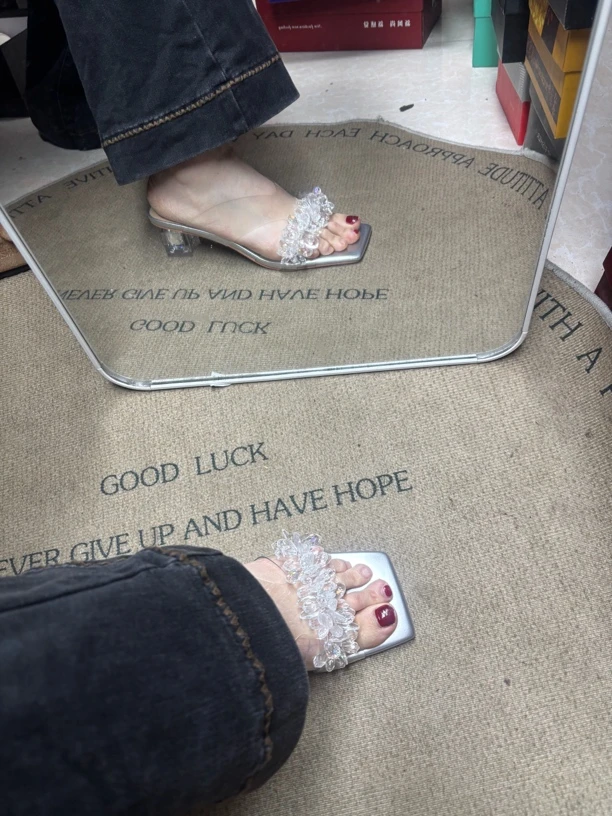 夏季水晶拖高低跟串珠拖鞋