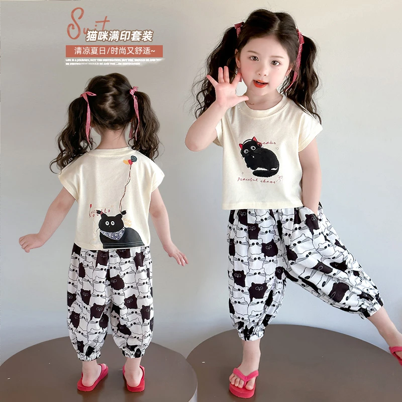 儿童夏装洋气女宝宝可爱短袖套装女童T恤裤子两件套小女孩夏款潮