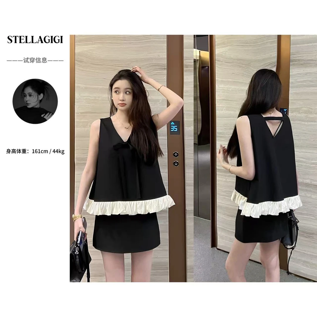 SG / 郭幂幂 SS 高定气质 蝴蝶结无袖上衣+半裙套装TZ-20250376