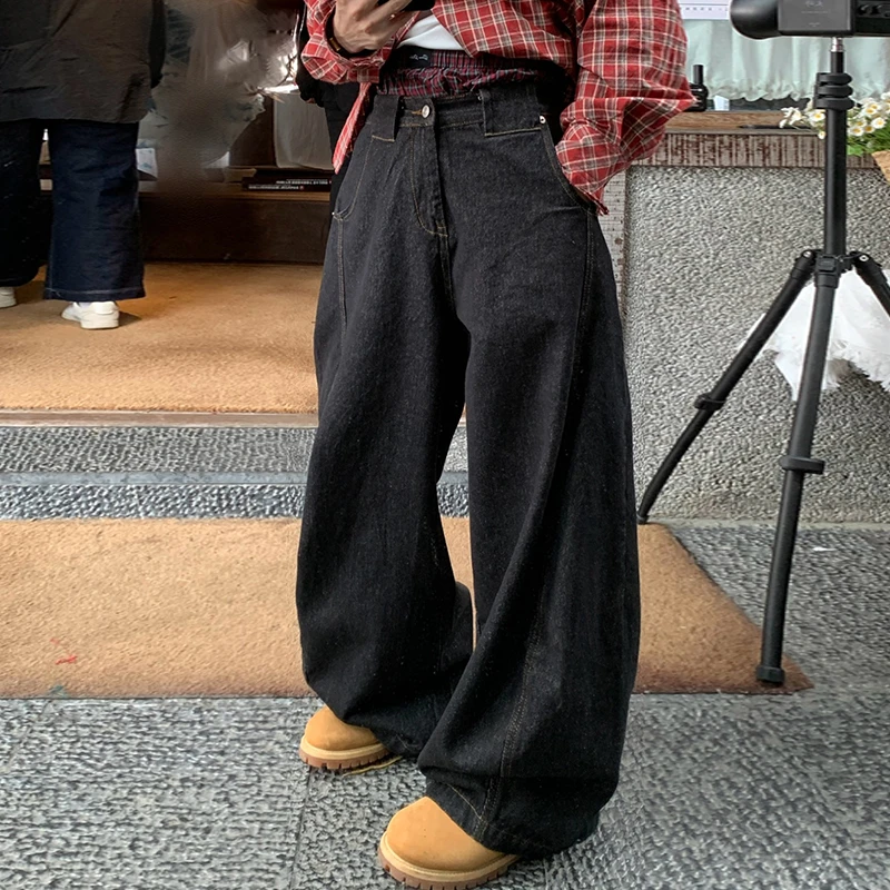Holocene美式潮牌牛仔裤高街百搭直筒阔脚裤纯色时尚弯刀裤T2550
