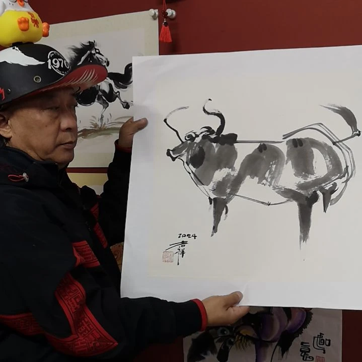 牛起来手绘国画作品