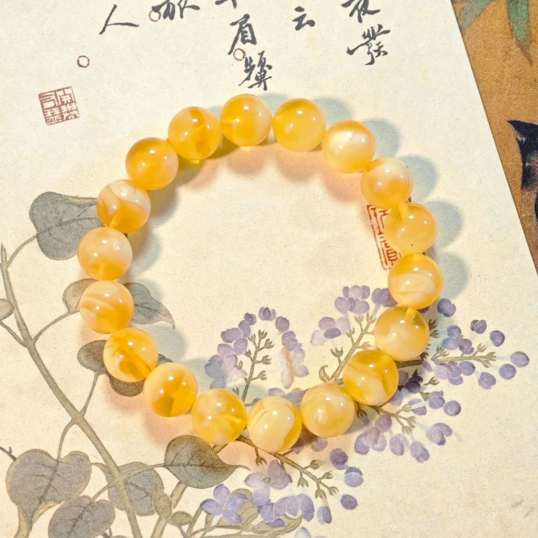 【鸿汐】ZX269407蜜蜡金白圆珠单圈素串10mm+