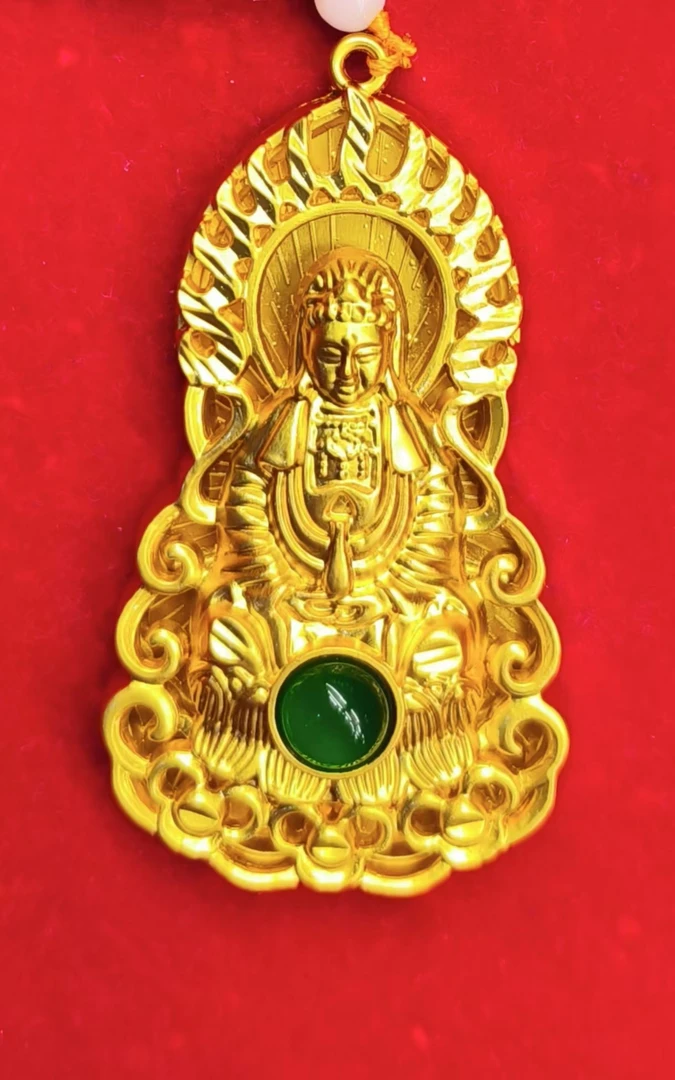 【香港ZHOUFU】典藏精雕重工合金国风观音高定一点绿吊坠