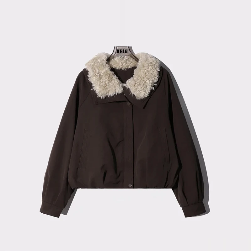 韩版拼接巨好看翻领夹棉工装短款外套女2025冬季新款休闲保暖棉衣