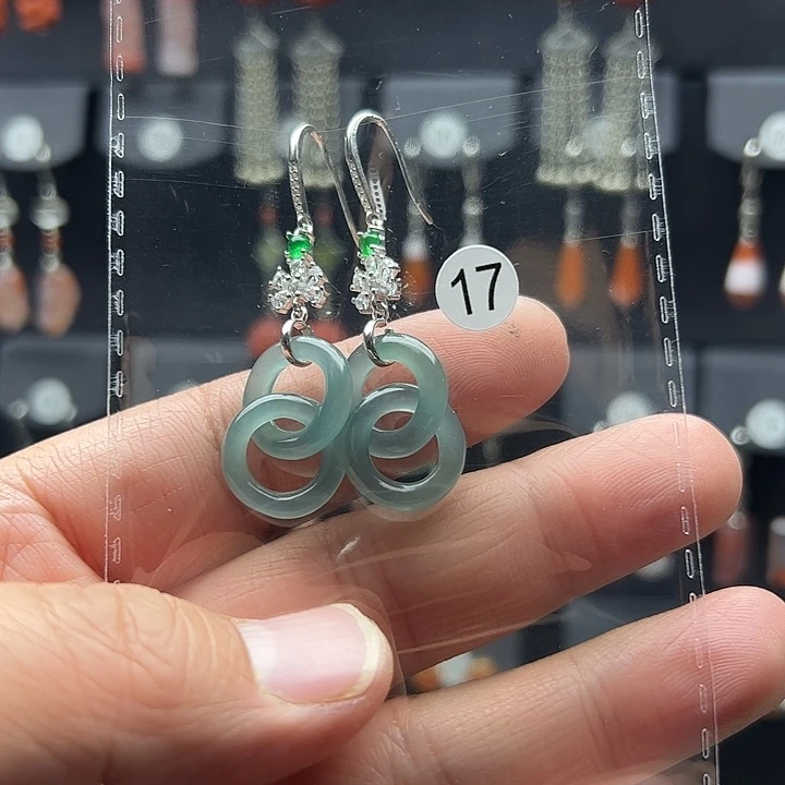 翡翠耳饰银S925镶嵌若*