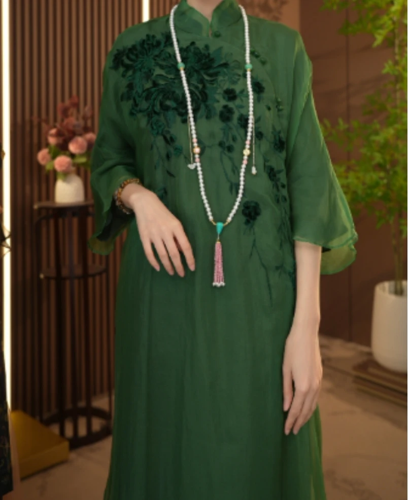 水墨生花新中式刺绣改良连衣裙2024B3327-林林