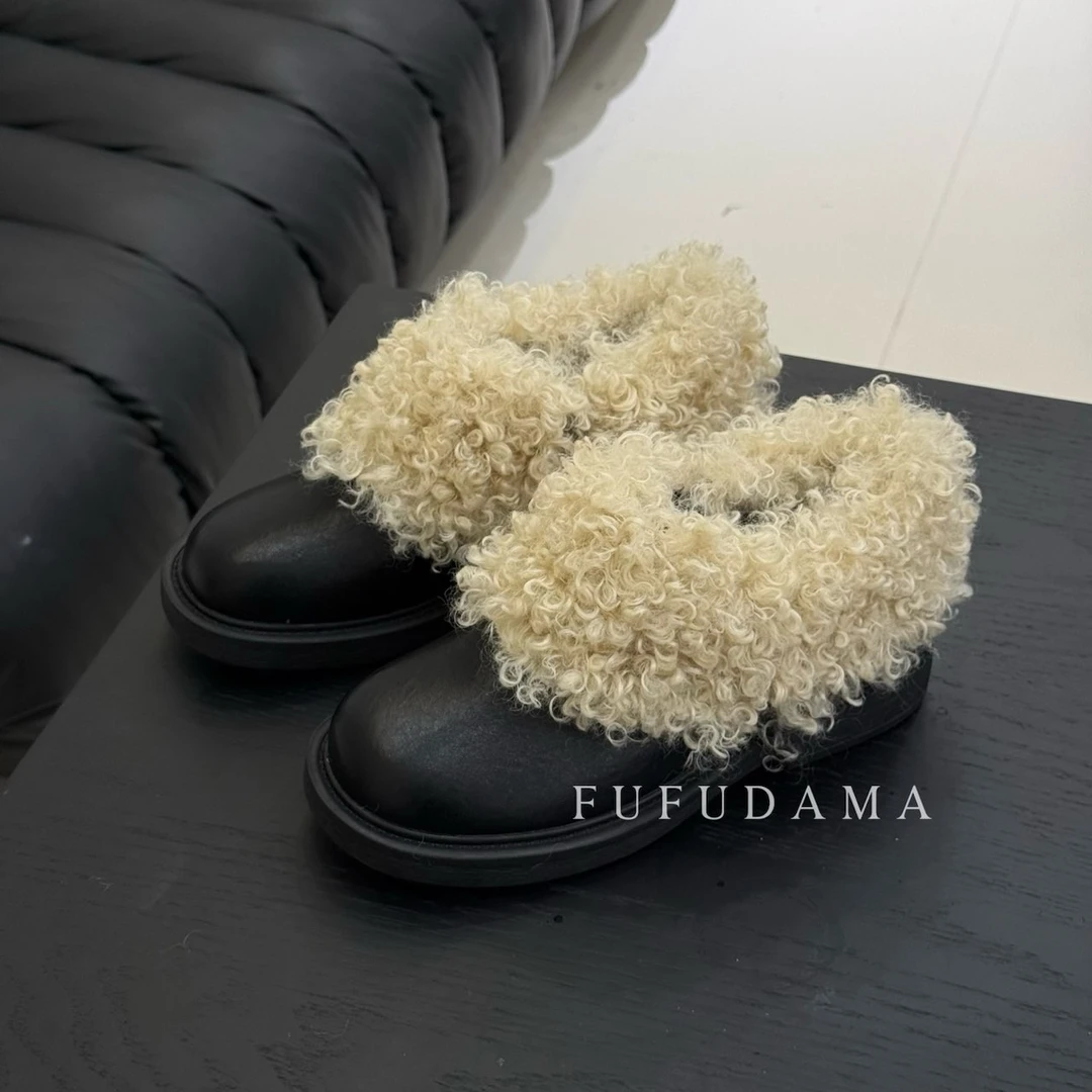 【胖福福大码女鞋】英伦风粗跟小皮鞋法式温柔厚底深口毛毛鞋