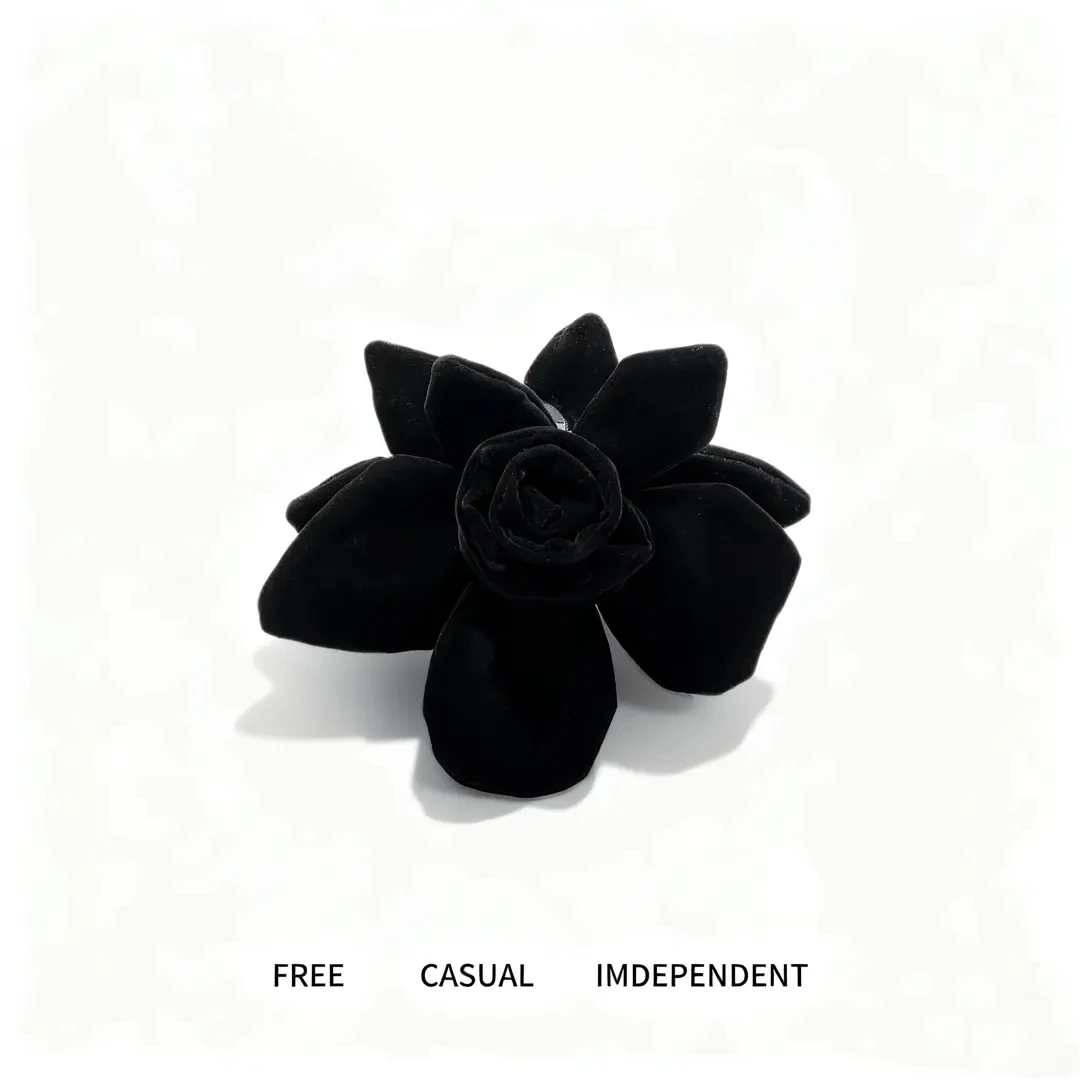 超大号丝绒立体手工显高颅顶花朵发圈双面重工百搭气质后脑勺抓夹