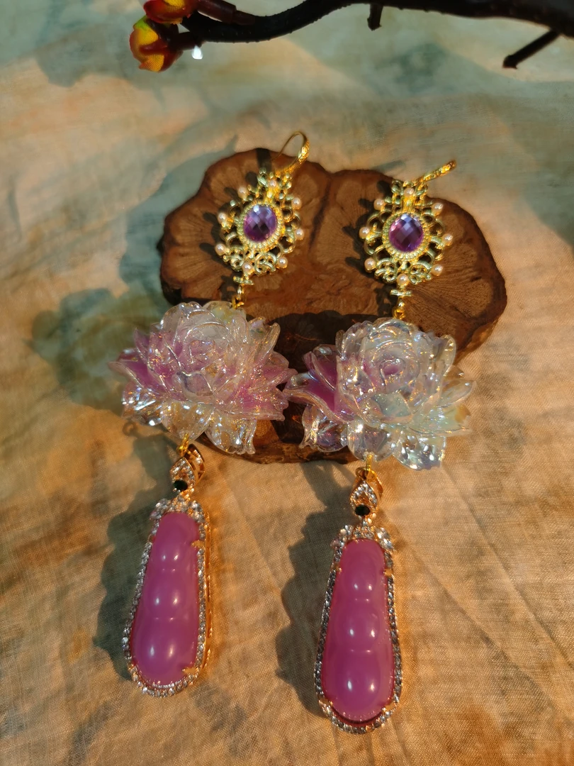 铜合金琉璃耳饰 【紫金】原创自制手作新中式国风耳饰