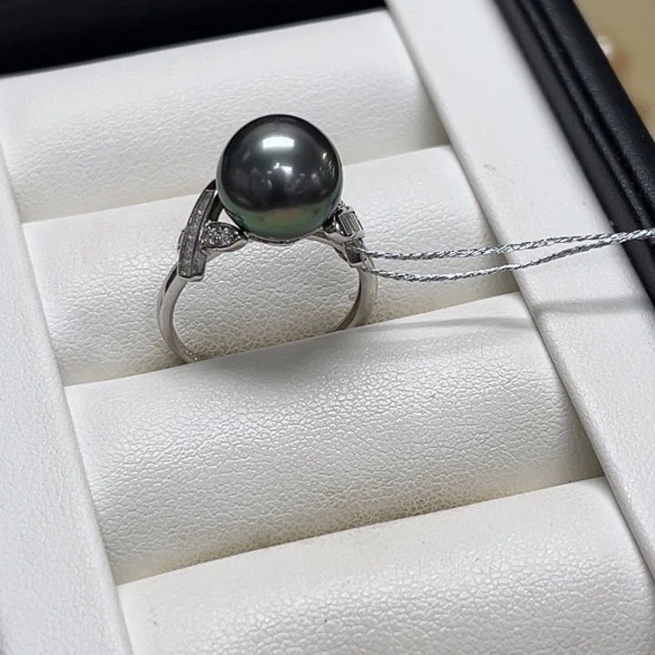 戒圈海水珍珠银S925镶嵌10-11mm  大溪地 93号