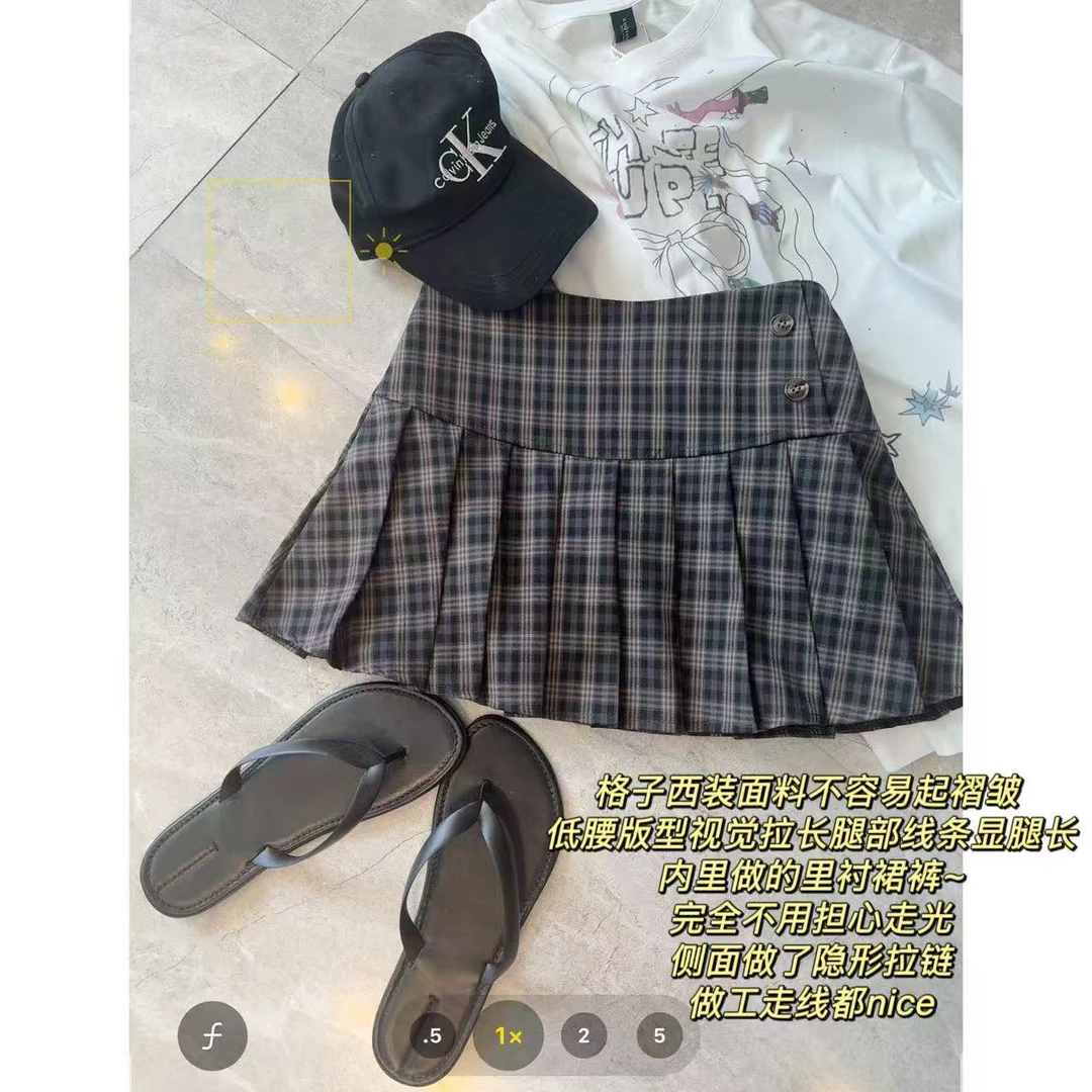 徐秋阳  宽腰头百褶裙  春季新款百搭时尚休闲短裙12665