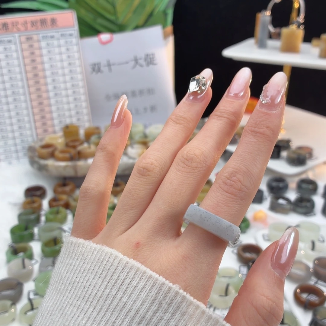 和田玉（糖玉）未镶嵌戒指z48点墨马鞍16.8