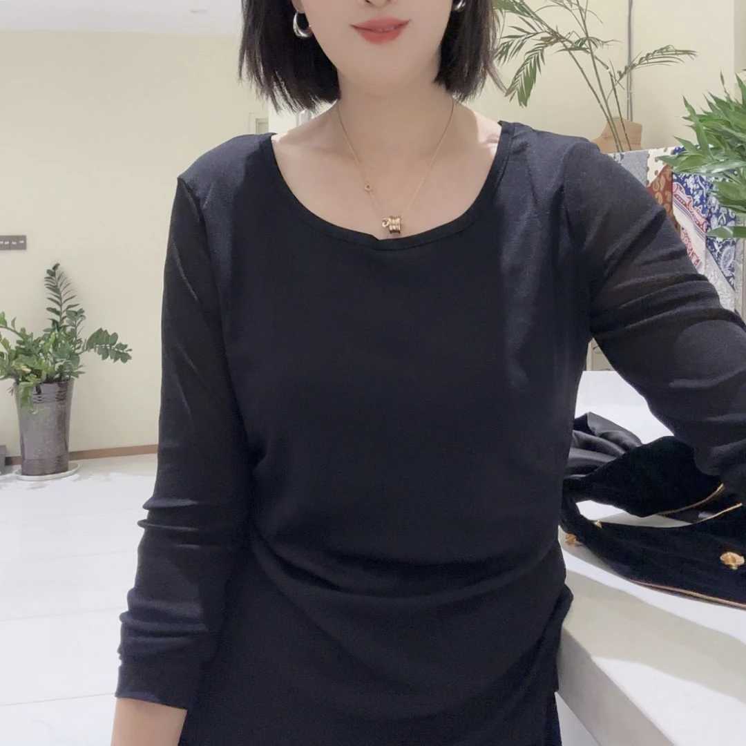 XINYIGR法式复古黑色弹力打底网纱修身款