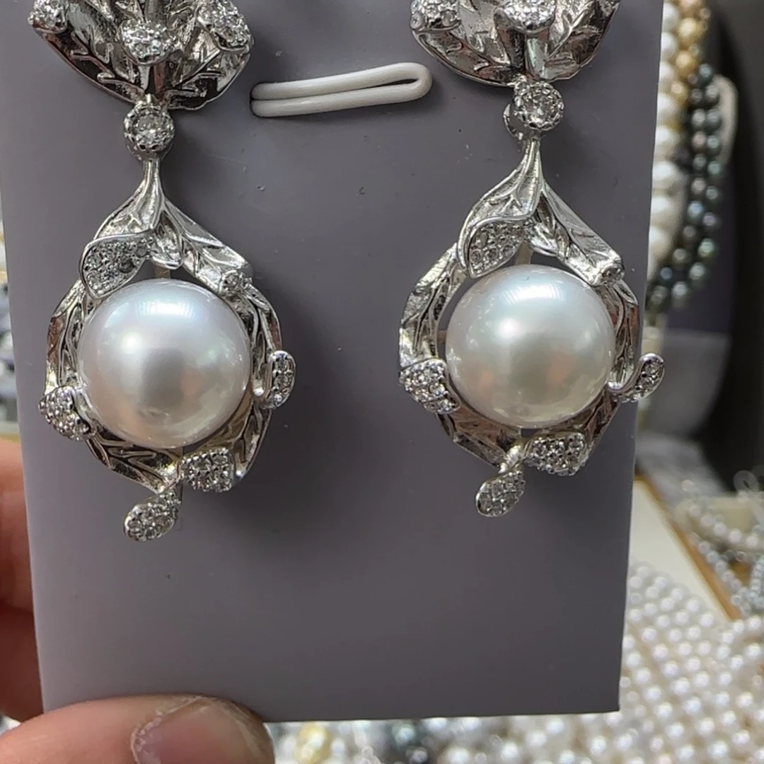 海水珍珠耳饰银S925镶嵌