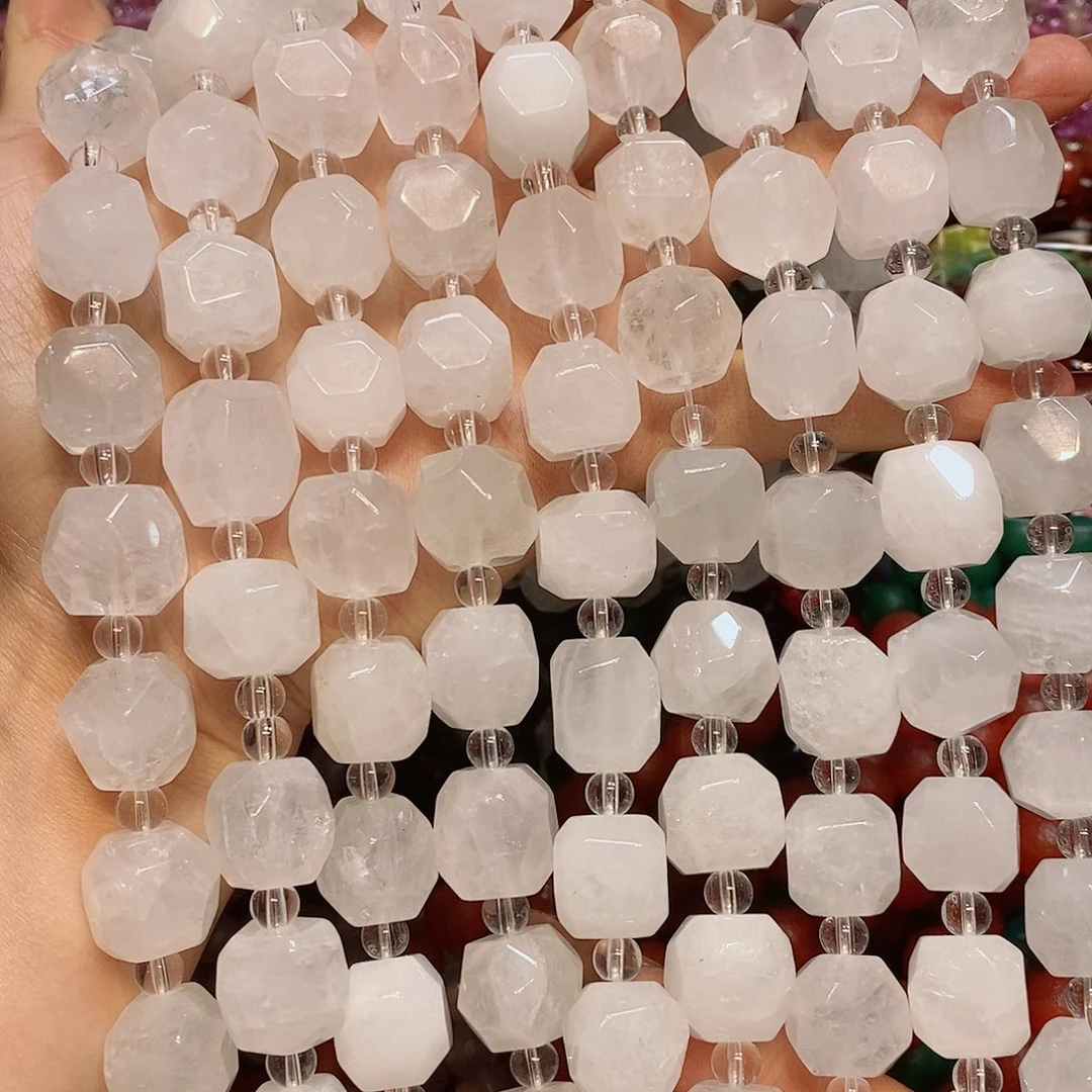 玛瑙/玉髓未镶嵌珠宝半成品白水晶切角15mm一条