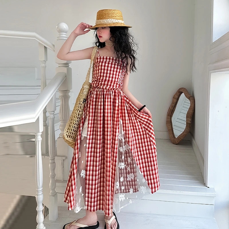 女童格子裙洋气吊带连衣裙韩版洋气潮公主裙2025夏装新款