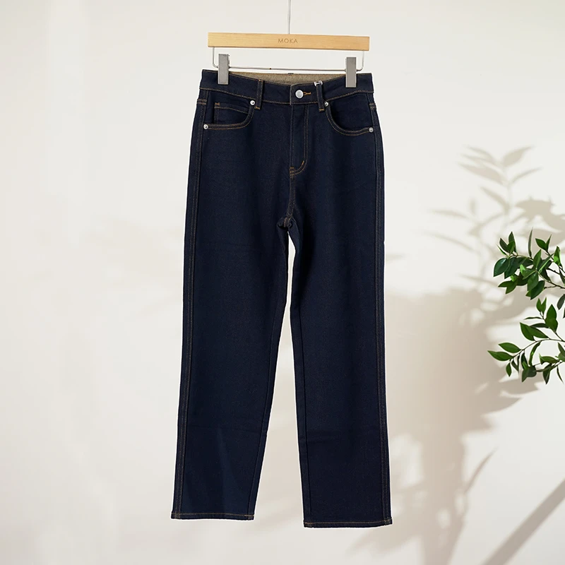 意大利加绒保暖小直筒女士深蓝色牛仔裤（241940）2397