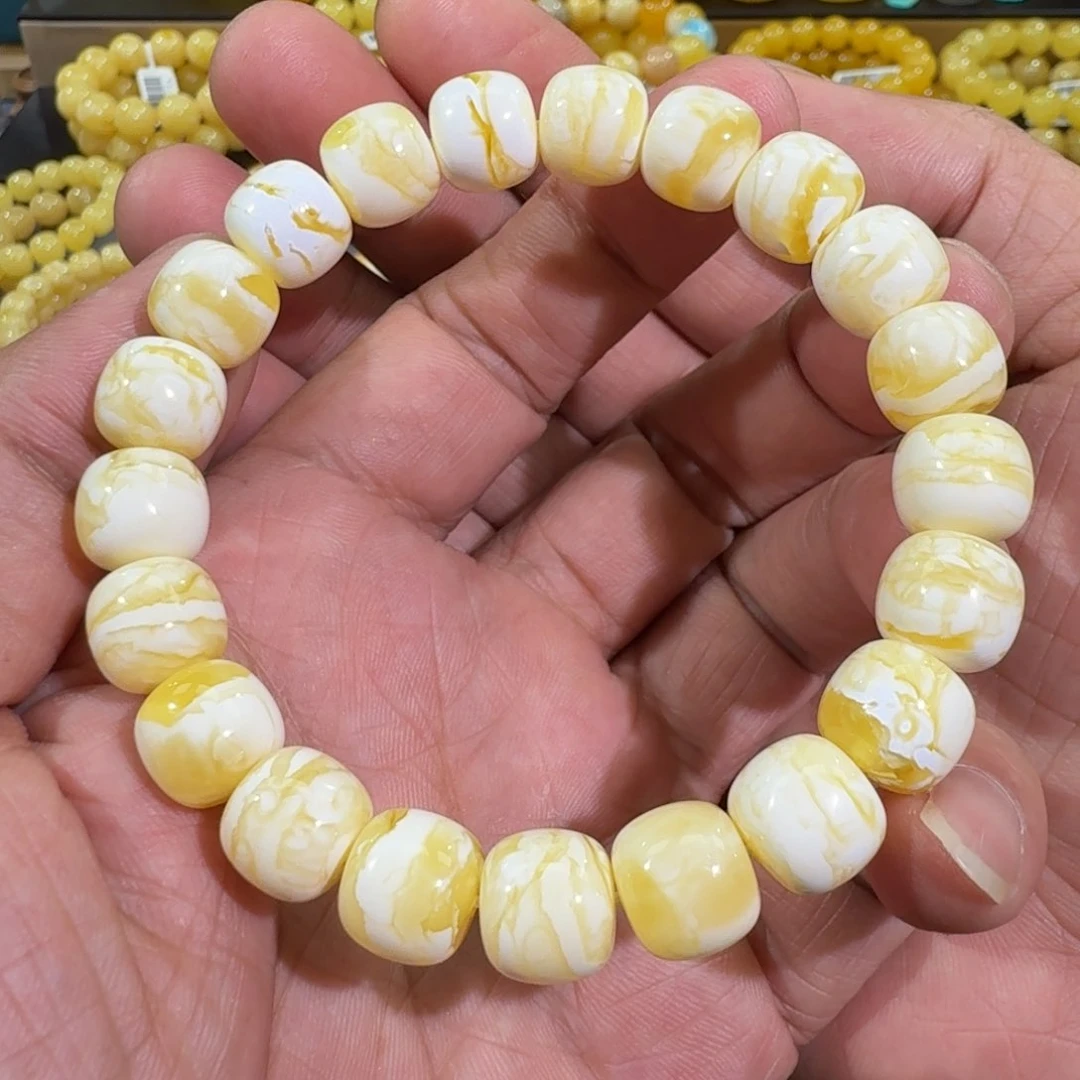 琥珀手链未镶嵌11m同料老型金漆白溶洞花蜡串16.73