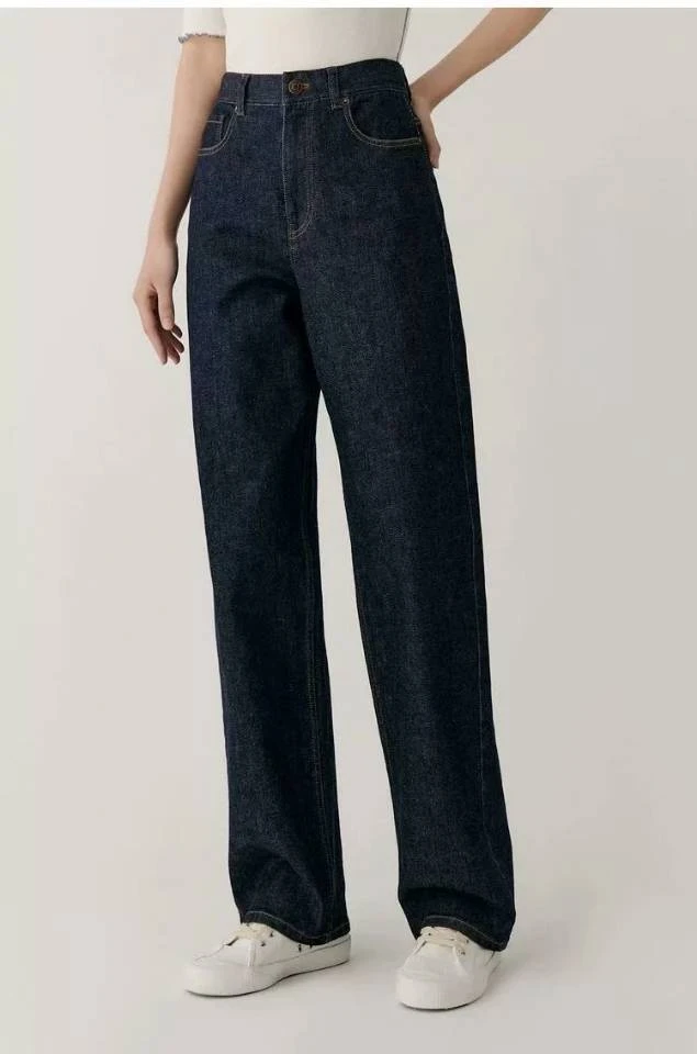 XH同款秋冬新款翻边棉弹直筒牛仔裤