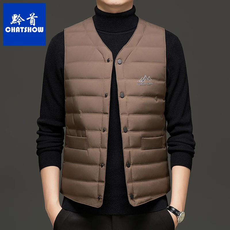 【羽绒马甲】爆款白鸭绒中年V领羽绒马甲冬季时尚休闲保暖羽绒背心